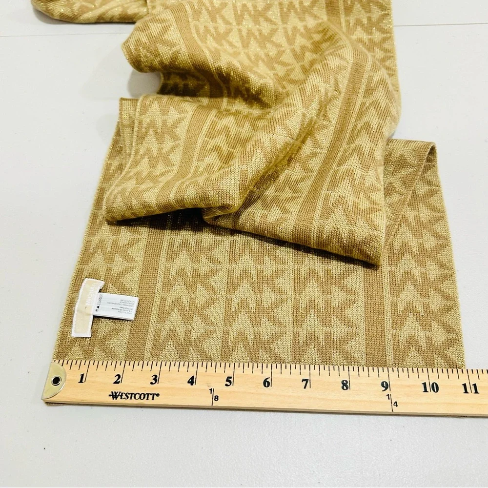 Michael Kors MK Signature Logo Gold‎ Glitter Scarf Designer 11x64